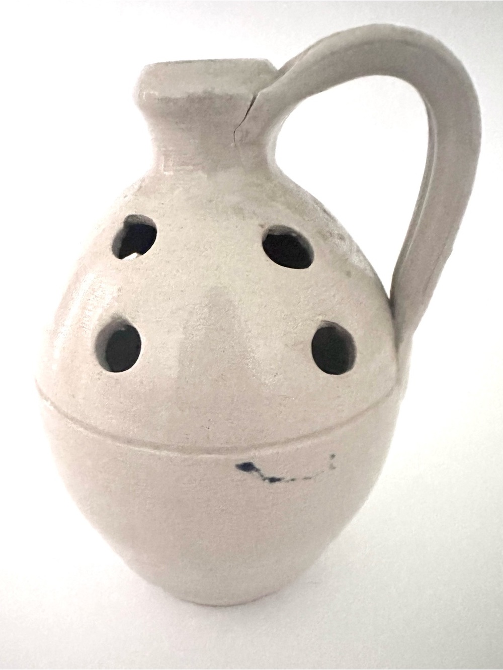 Williamsburg Pottery salt glazed mini jug bud vase blue floral/leaf 5in - Picture 10 of 10